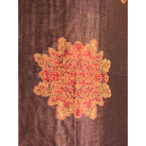 Pashmina Oversize Scarf Brown Red Orange Butterfly Floral Fringe - Picture 5 of 7